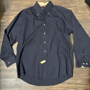 Tommy Hilfiger Dark Blue Button Down Shirt Size L 90s Y2k Relaxed